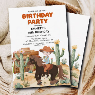 Invitation Fête d'anniversaire des 10 ans Cowboy à cheval