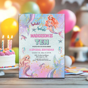Invitation Fête d'anniversaire des 10 ans de sirènes sous la