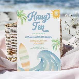 Invitation Fête d'anniversaire des 10 ans Hang Ten Beach Surf