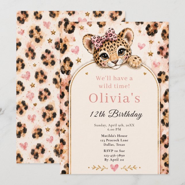 Invitation Fête d'anniversaire des 12 ans de Wild Leopard (Devant / Derrière)
