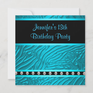 Invitation Fête d'anniversaire des 13 ans des filles Zèbre Bl
