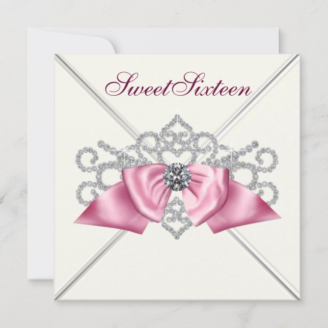 Invitation Fête d'anniversaire des 16 ans douce rose White Di (Devant)