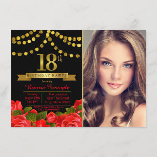 Invitation Fête d'anniversaire des 18 ans Red Black Gold