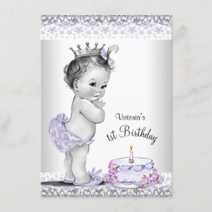 Invitation Fête d'anniversaire des 1 an Filles Violet Gris