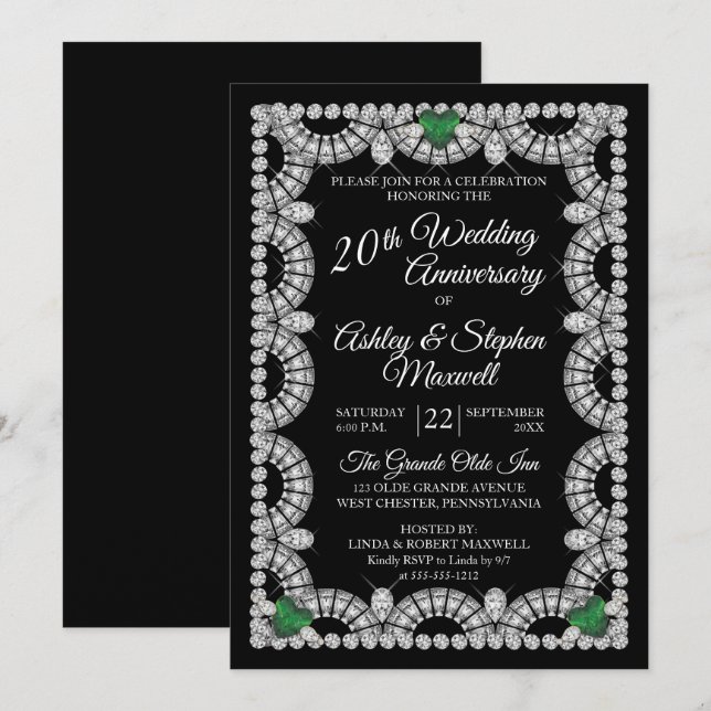 Invitation Fête d'anniversaire des 20 ans de mariage Émeraude (Devant / Derrière)