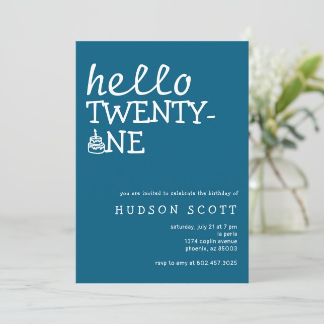 Invitation Fête d'anniversaire des 21 ans Hello Twenty-One Bl (Debout devant)
