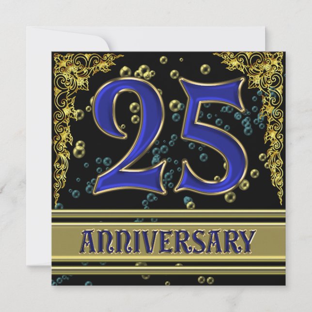 Invitation Fête d'anniversaire des 25 ans Black and Gold (Devant)