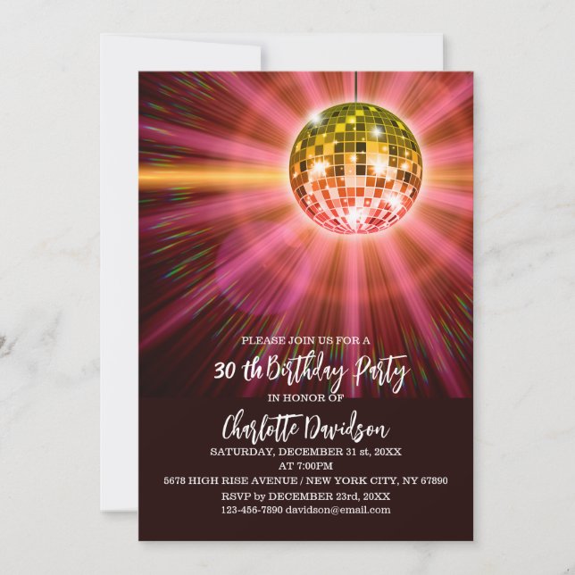 Invitation Fête d'anniversaire des 30 ans de Disco (Devant)