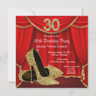 Invitation Fête d'anniversaire des 30 ans Red Gold High Heel