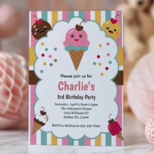 Invitation Fête d'anniversaire des 3 ans de Cute Girls Ice Cr
