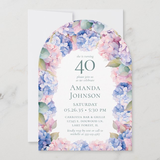 Invitation Fête d'anniversaire des 40 ans des Hortensias (Devant)