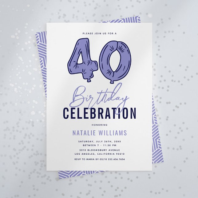 Invitation Fête d'anniversaire des 40 ans en bleu (Créateur téléchargé)
