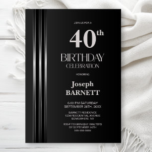 Invitation Fête d'anniversaire des 40 ans rayé de gris et noi