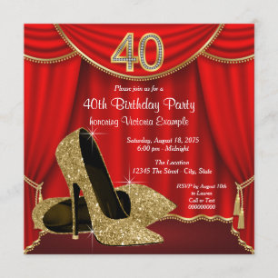 Invitation Fête d'anniversaire des 40 ans Red Gold High Heel