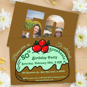 Invitation Fête d'anniversaire des 50 ans Brown Dessert au do
