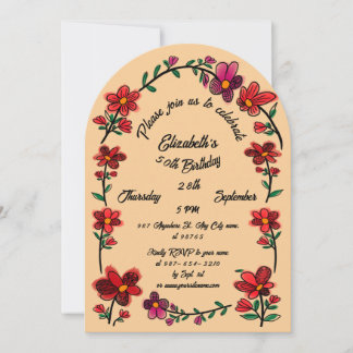 Invitation Fête d'anniversaire des 50 ans de Peach - Doodle f