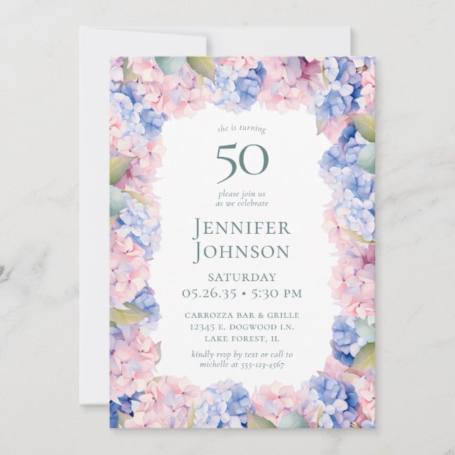 Invitation Fête d'anniversaire des 50 ans des Hortensias (Devant)