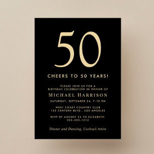 Invitation Fête d'anniversaire des 50 ans élégante en noir et