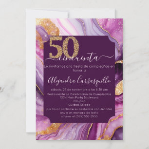 Invitation Fête d'anniversaire des 50 ans en Agate Sophistiqu