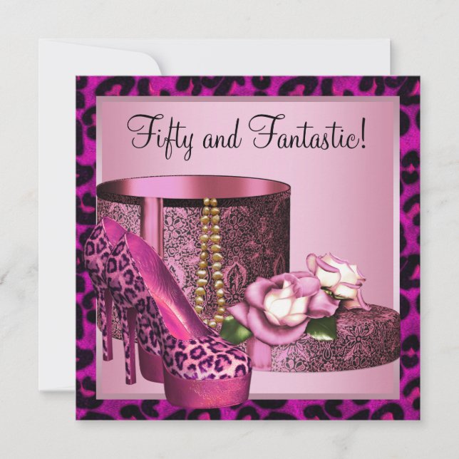 Invitation Fête d'anniversaire des 50 ans Hot Pink Leopard (Devant)