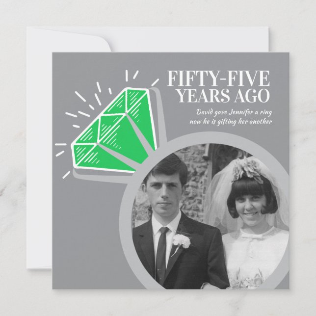 Invitation Fête d'anniversaire des 55 ans bague émeraude deux (Devant)