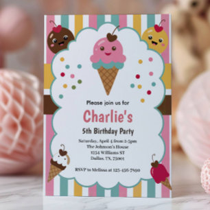 Invitation Fête d'anniversaire des 5 ans de Cute Girls Ice Cr