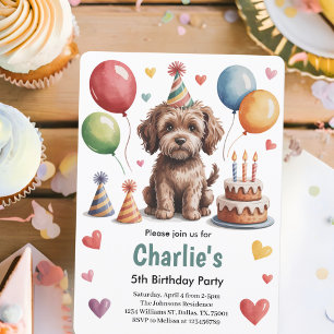 Invitation Fête d'anniversaire des 5 ans de Cute Kids Dog