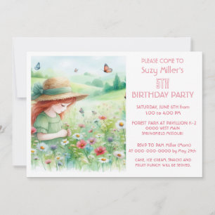 Invitation Fête d'anniversaire des 5 ans de la fille aux fleu