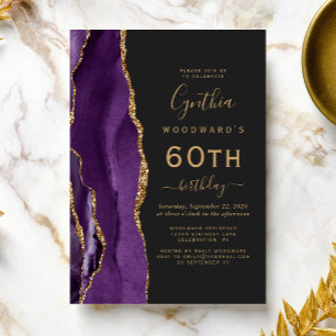 Invitation Fête d'anniversaire des 60 ans Agate Or Pourpre Fo
