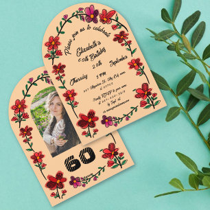 Invitation Fête d'anniversaire des 60 ans de Peach Doodle Flo