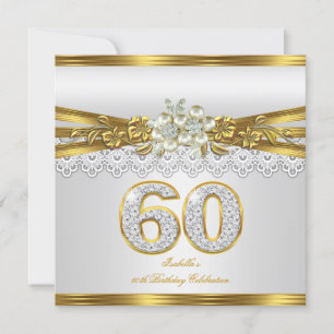 Invitation Fête d'anniversaire des 60 ans White Pearl Gold La