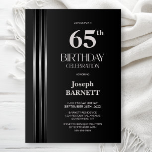 Invitation Fête d'anniversaire des 65 ans rayé gris noir arge
