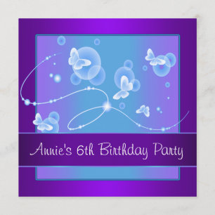Invitation Fête d'anniversaire des 6 ans de Papillon Violet