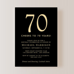 Invitation Fête d'anniversaire des 70 ans Elegant Black Gold