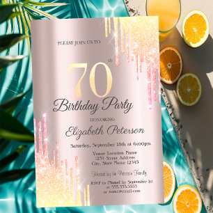 Invitation Fête d'anniversaire des 70 ans Ombre Glitter Drips