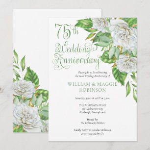 Invitation Fête d'anniversaire des 75 ans de mariage Roses bl