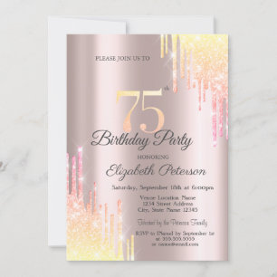 Invitation Fête d'anniversaire des 75 ans Ombre Glitter Drips