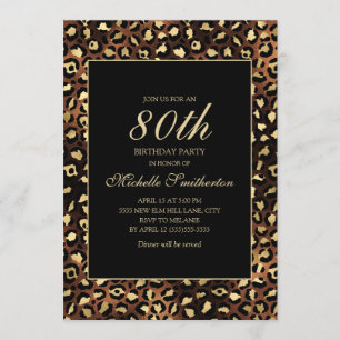 Invitation Fête d'anniversaire des 80 ans Bronze Or Noir Léop