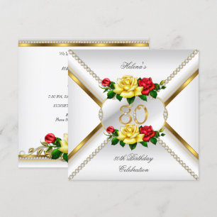Invitation Fête d'anniversaire des 80 ans de femmes Roses rou