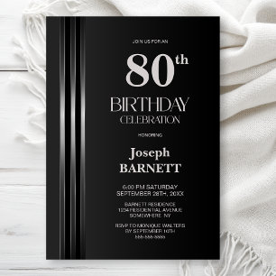 Invitation Fête d'anniversaire des 80 ans gris noir rayé d'ar