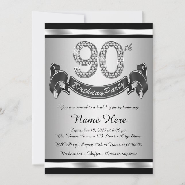 Invitation Fête d'anniversaire des 90 ans d'argent (Devant)