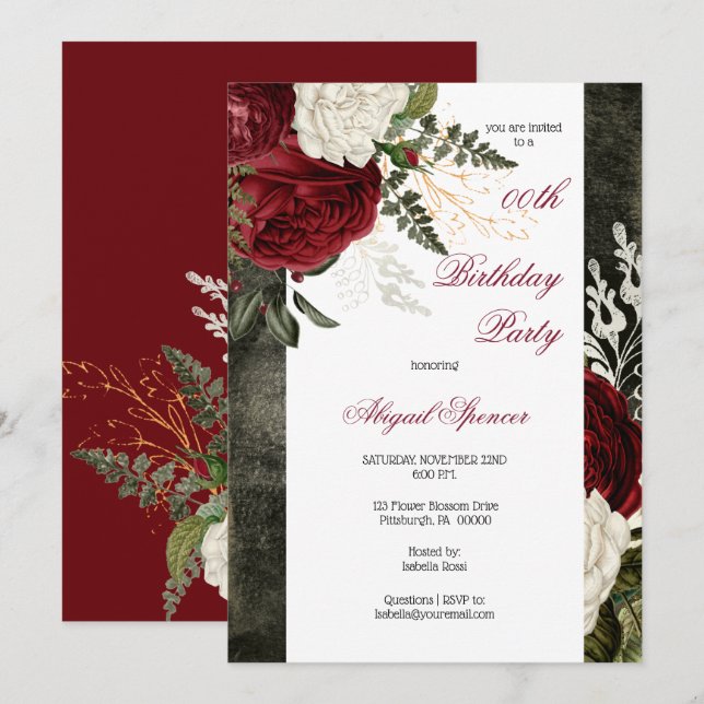 Invitation Fête d'anniversaire des adultes de la Bourgogne lu (Devant / Derrière)