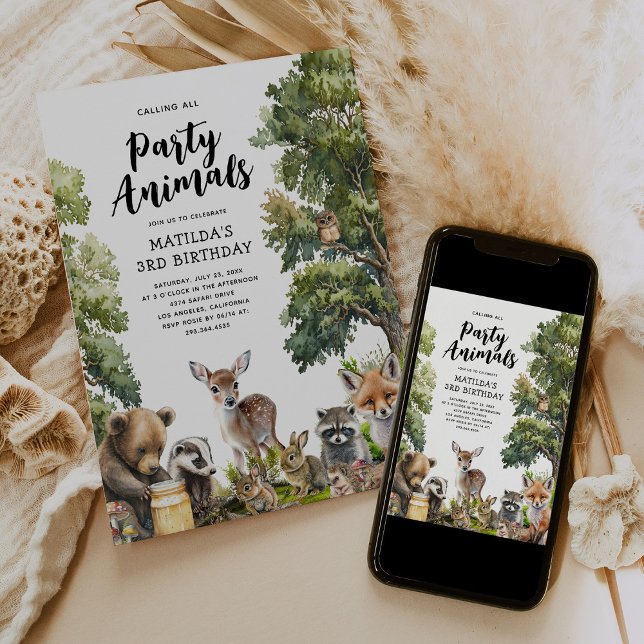 Invitation Fête d'anniversaire des animaux de bois magiques (Créateur téléchargé)