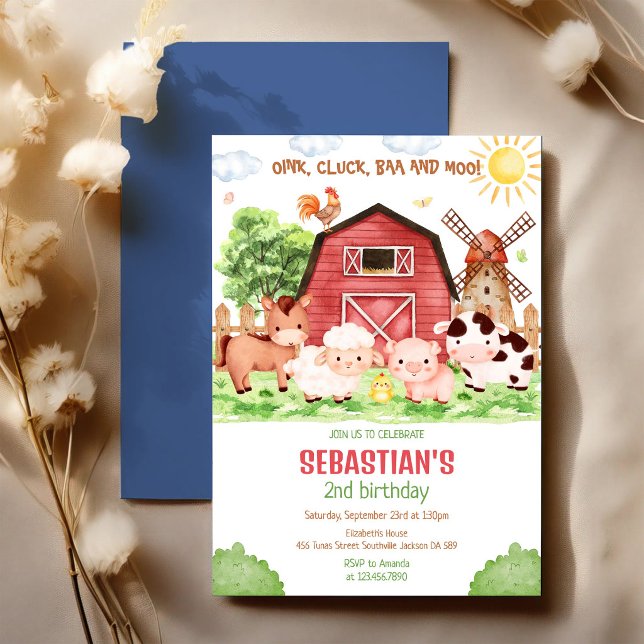 Invitation Fête d'anniversaire des animaux de la ferme (Créateur téléchargé)