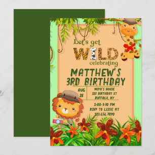 Invitation Fête d'anniversaire des animaux Safari Wild