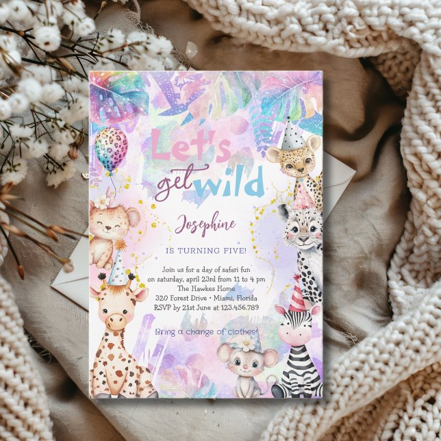 Invitation Fête d'anniversaire des animaux sauvages du safari (Créateur téléchargé)