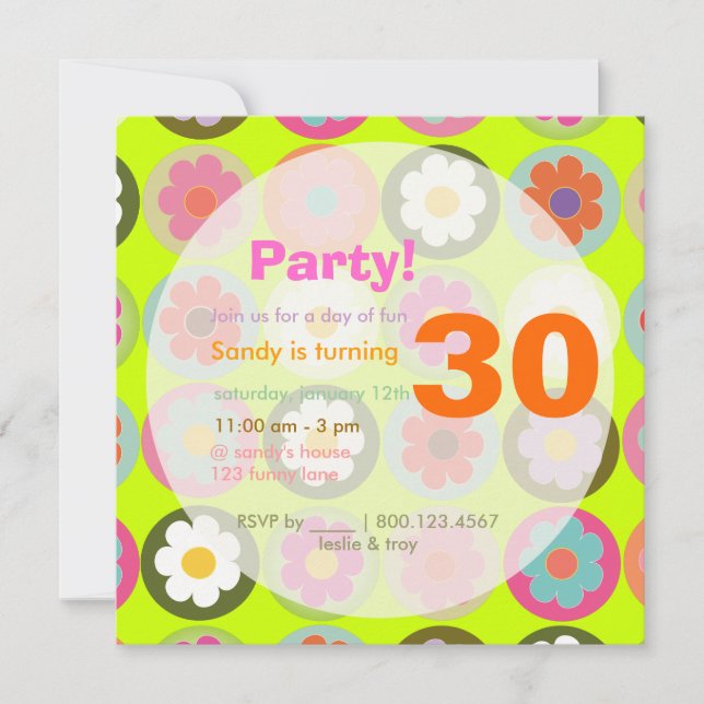 Invitation Fête d'anniversaire des années 60 Super (Devant)