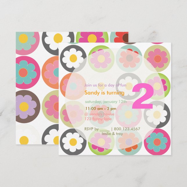 Invitation Fête d'anniversaire des années 60 Super (Devant / Derrière)