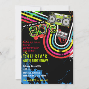 Invitation fête d'anniversaire des années 80 Retro Grunge Eve