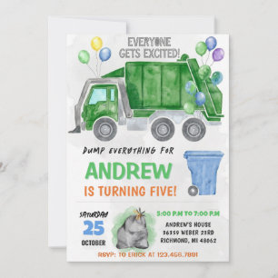 Invitation Fête d'anniversaire des camions benne pour enfants